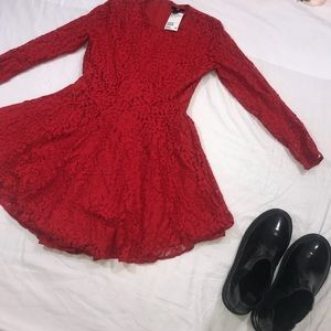 H&M ~  BRAND NEW ~ Red ~ Lace Skater Skirt Dress